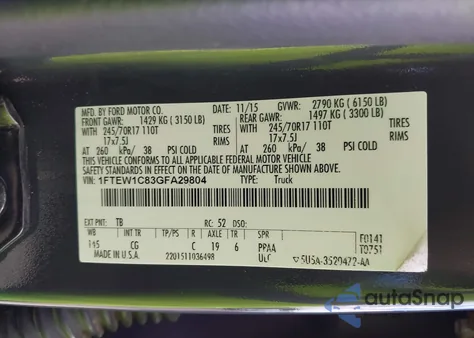 2016 Ford F150 Supercrew from USA, damaged, VIN 1FTEW1C83GFA29804